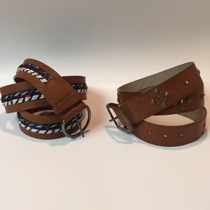 Two Brown Vegan Leather Belts, Women’s Size 16